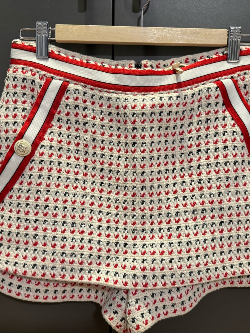 Maje Cream, Red & Black Tweed Skort